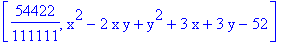 [54422/111111, x^2-2*x*y+y^2+3*x+3*y-52]